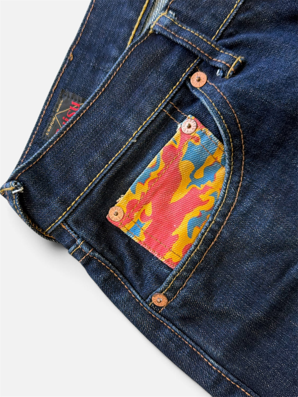 Evisu Lot 2000 No.3 Jeans Dark Indigo Camo Lining- W33