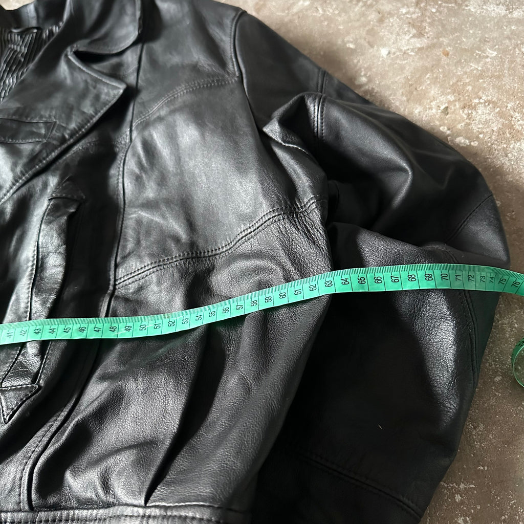 Black Bomber Leather Jacket - L