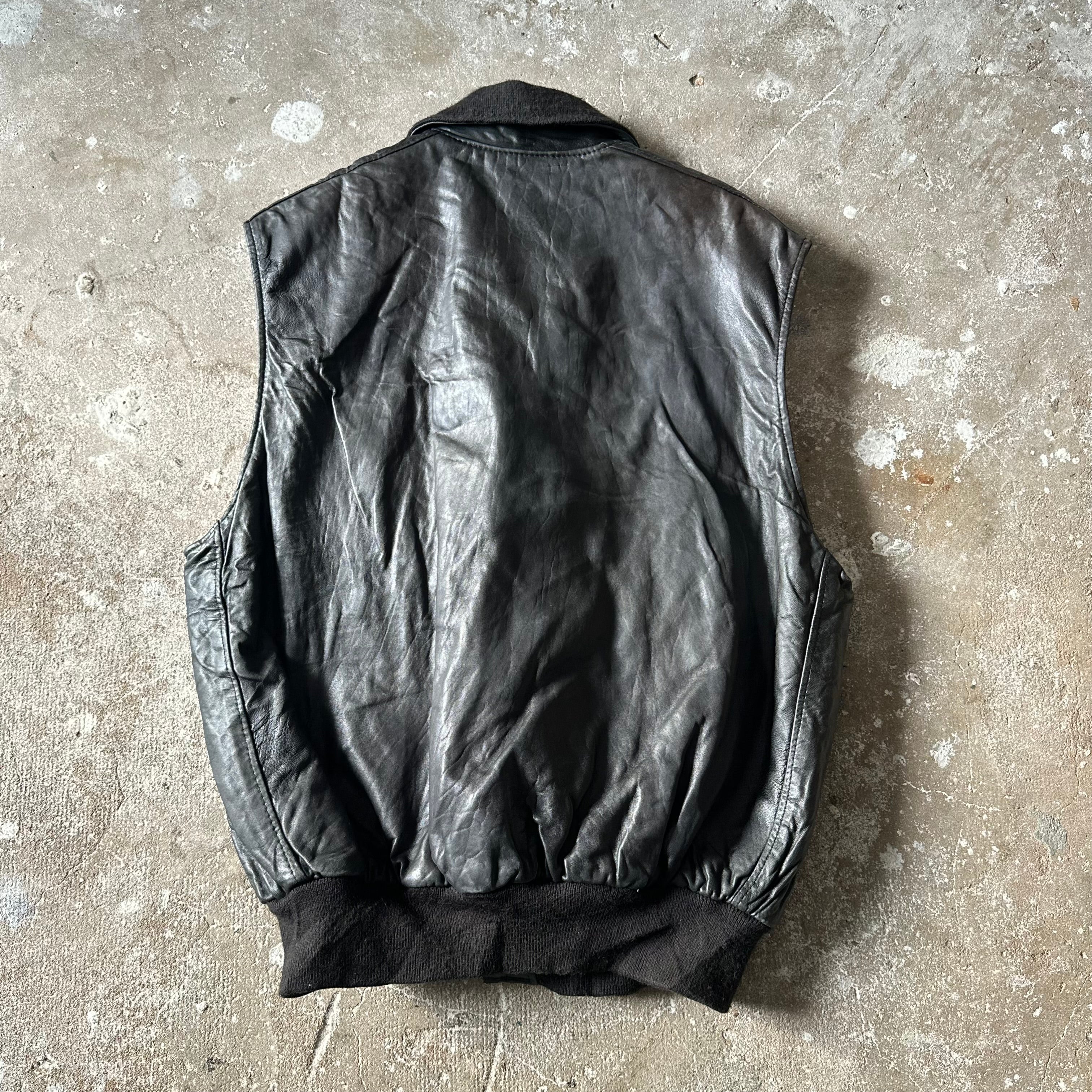 Vintage Chevignon black leather bomber Vest - L