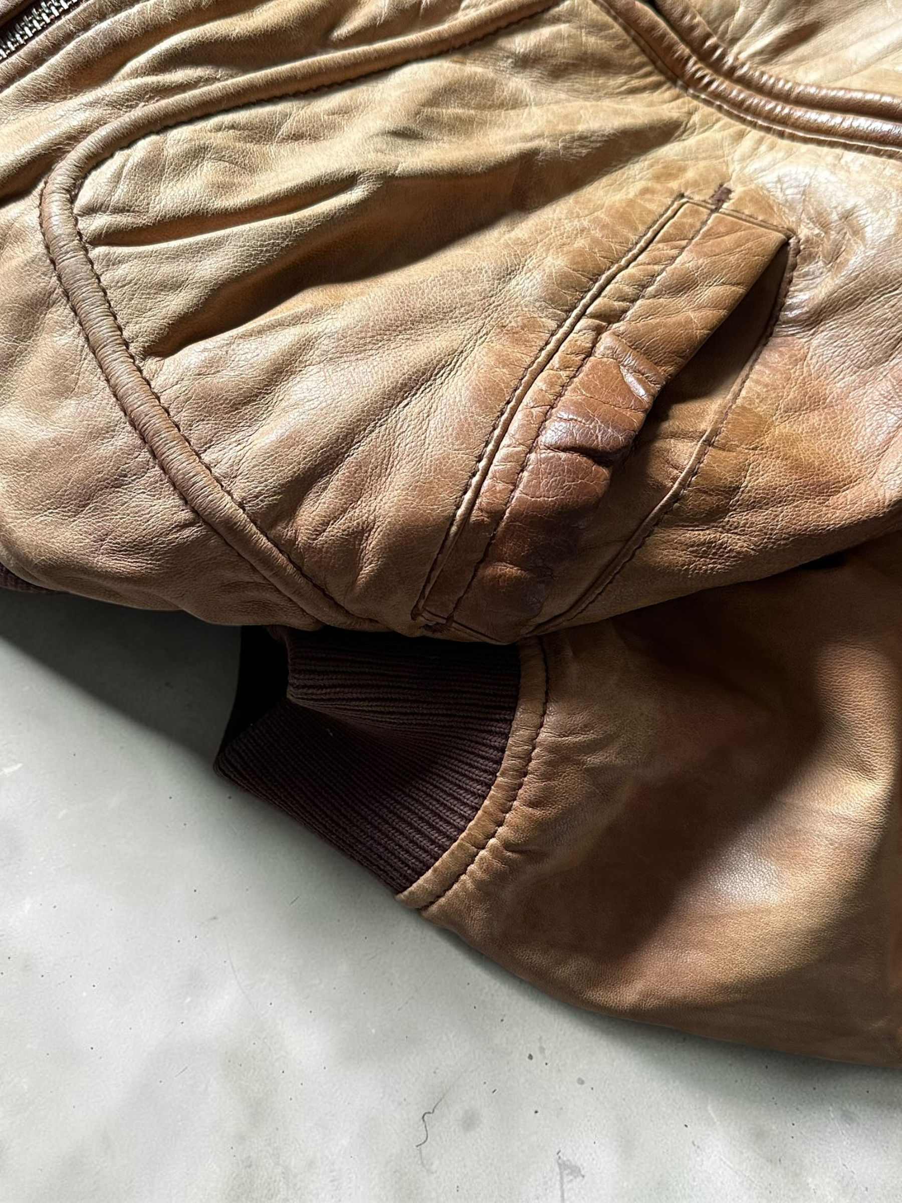 Light Brown Bomber Leather Jacket - M