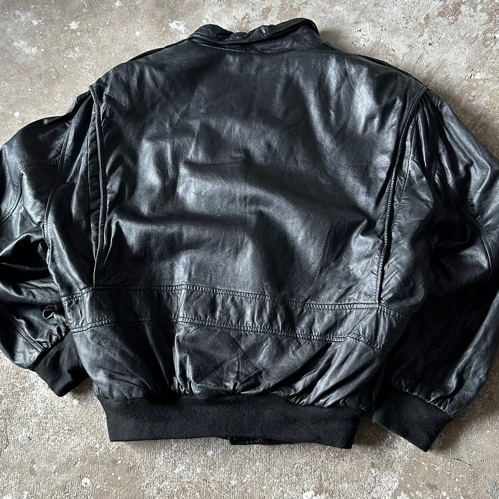 Black Classic Leather Jacket - L