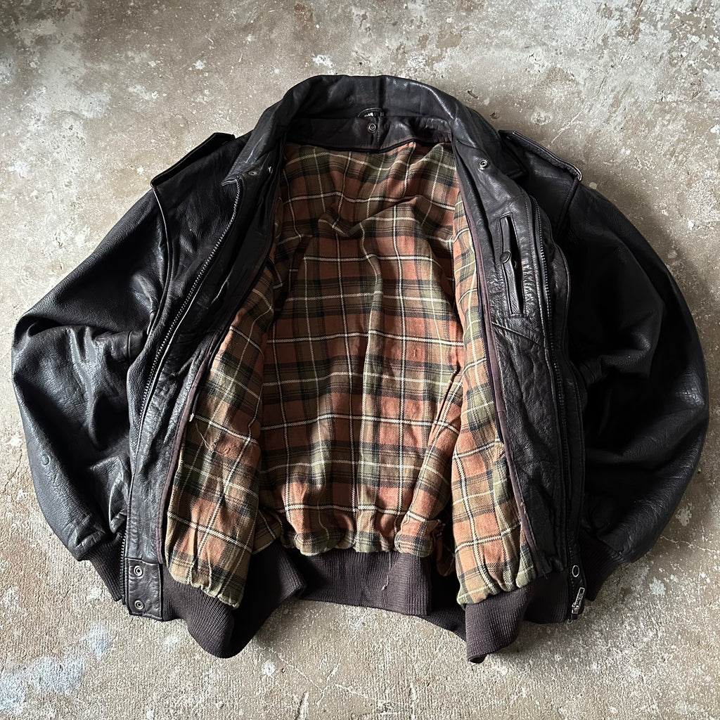 Vintage Brown Heavy Leather Jacket - XL