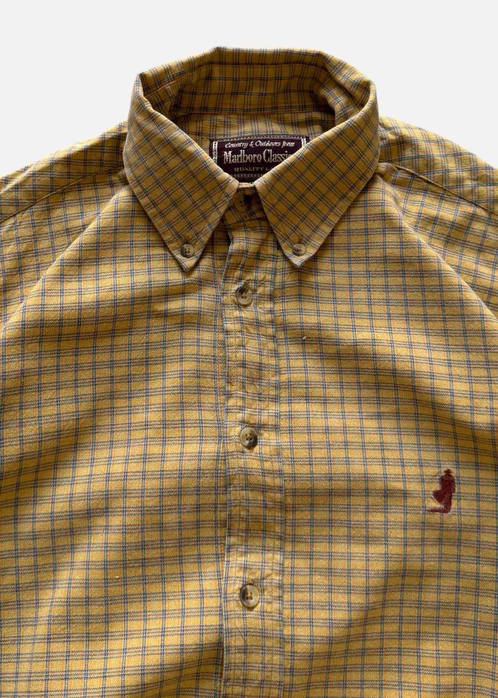 Vintage 90s Marlboro Classics Button Down Shirt Mustard Yellow Check- Men’s L