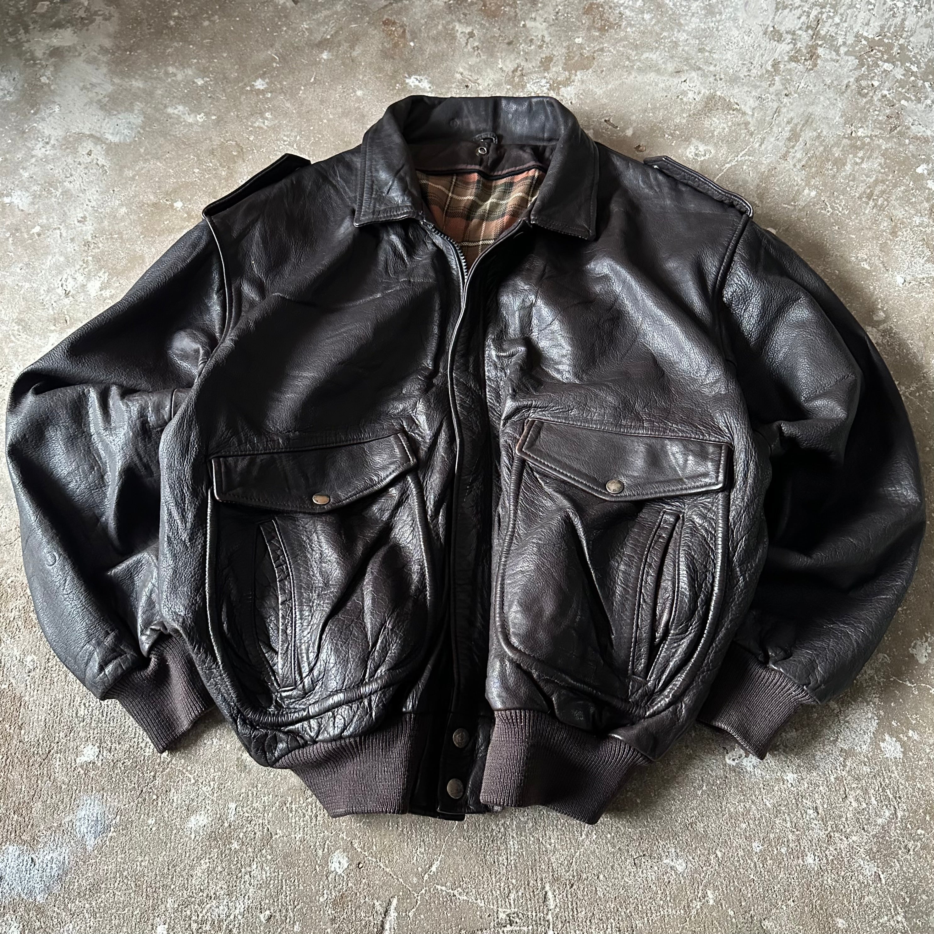 Vintage Brown Heavy Leather Jacket - XL