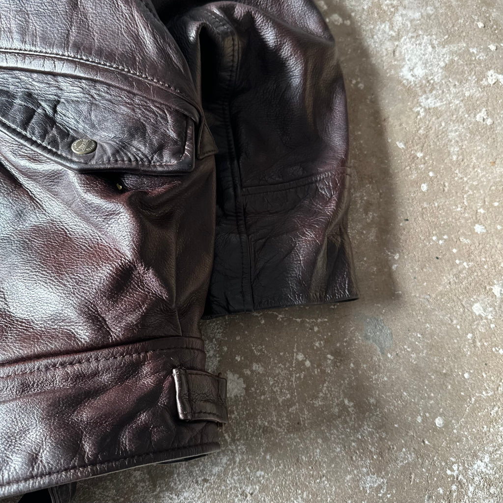 Vintage Redskins Dark Brown Bomber Leather Toggle Jacket - XL