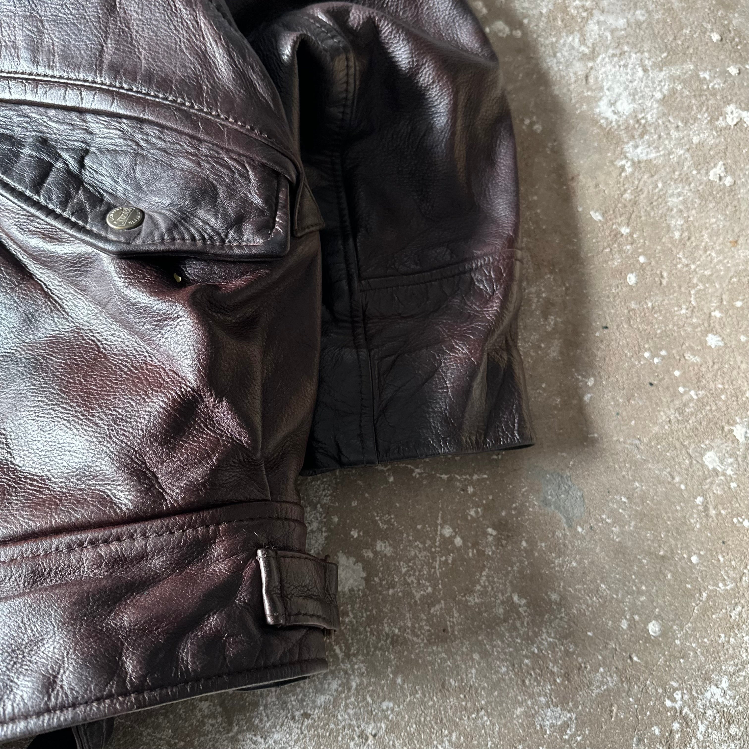 Vintage Redskins Dark Brown Bomber Leather Toggle Jacket - XL