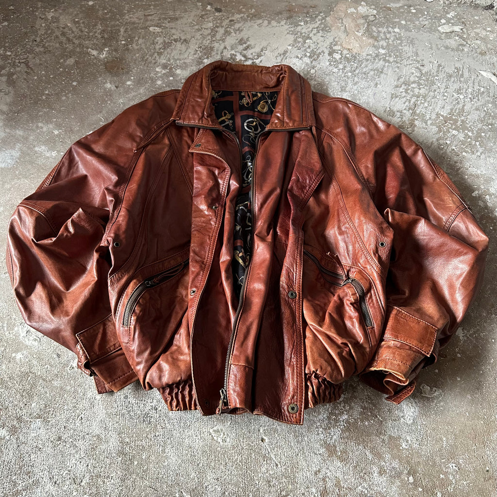 Vintage POLLINI Brown Heavy Leather Jacket - XL