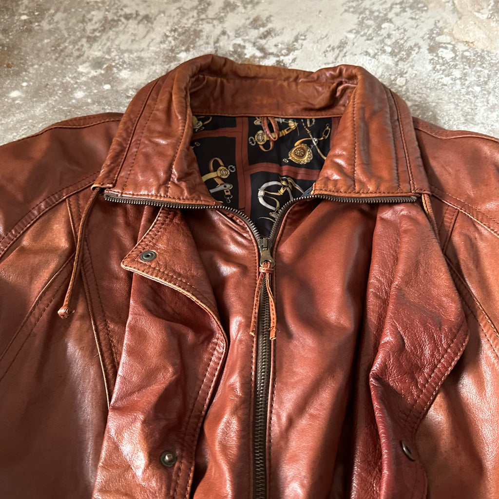 Vintage POLLINI Brown Heavy Leather Jacket - XL