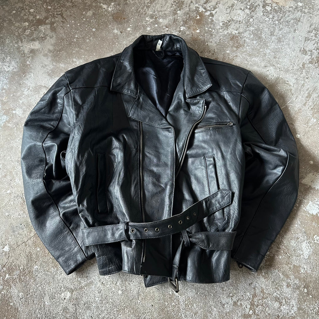 Biker Leather Jacket with detachable hood - L