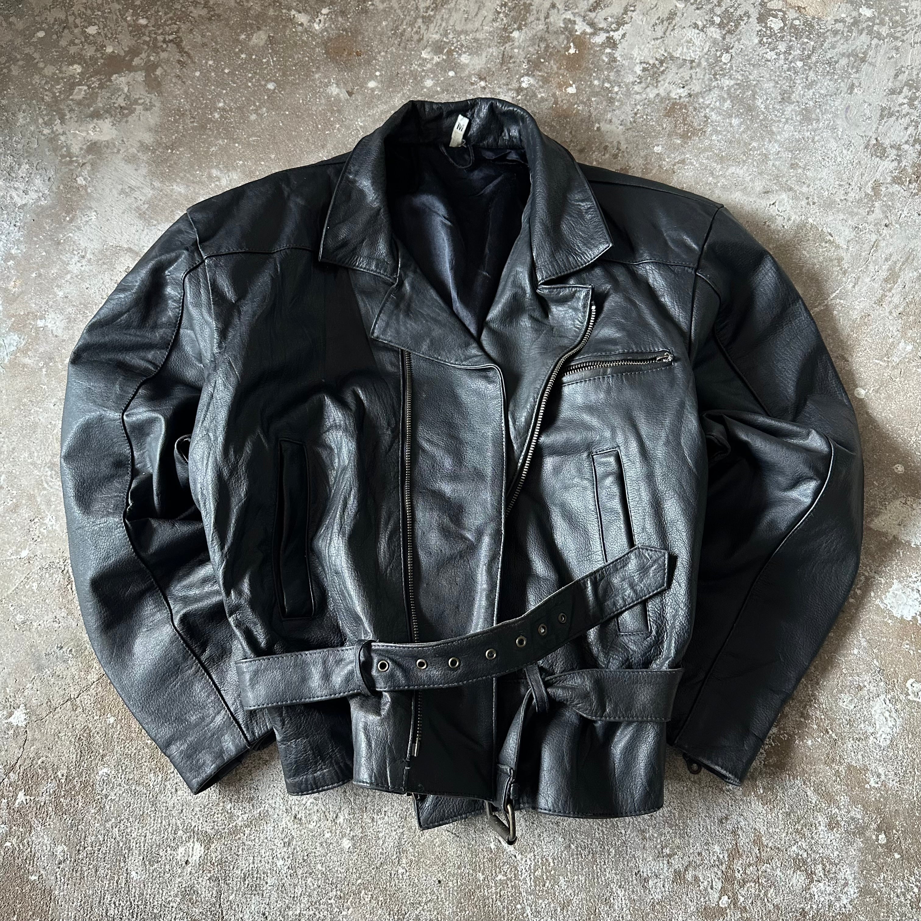 Biker Leather Jacket with detachable hood - L