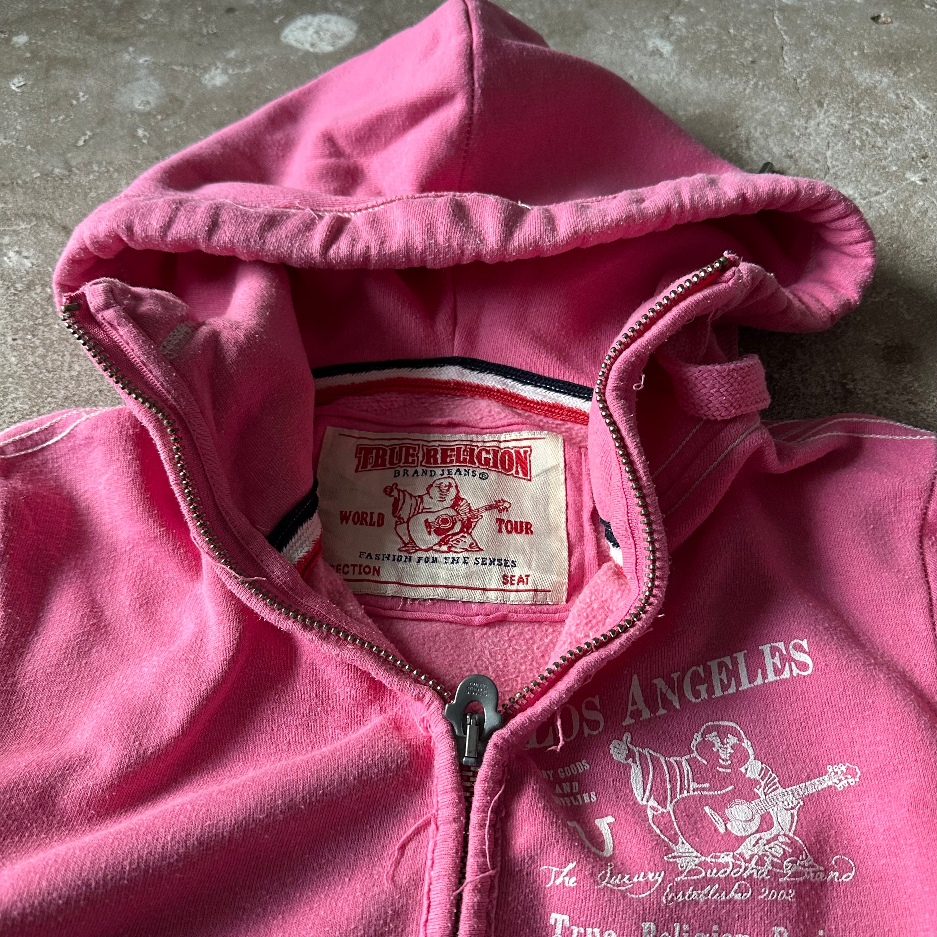 True Religion LA Zip Up Pink Hoodie - L