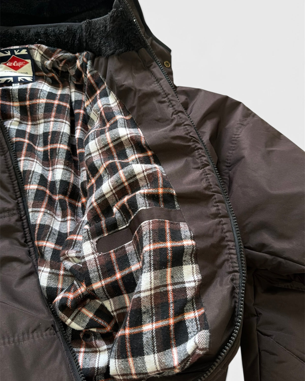 Lee Cooper Brown Hooded Puffer Bomber Jacket Faux Fur Flannel Lined- 2XL