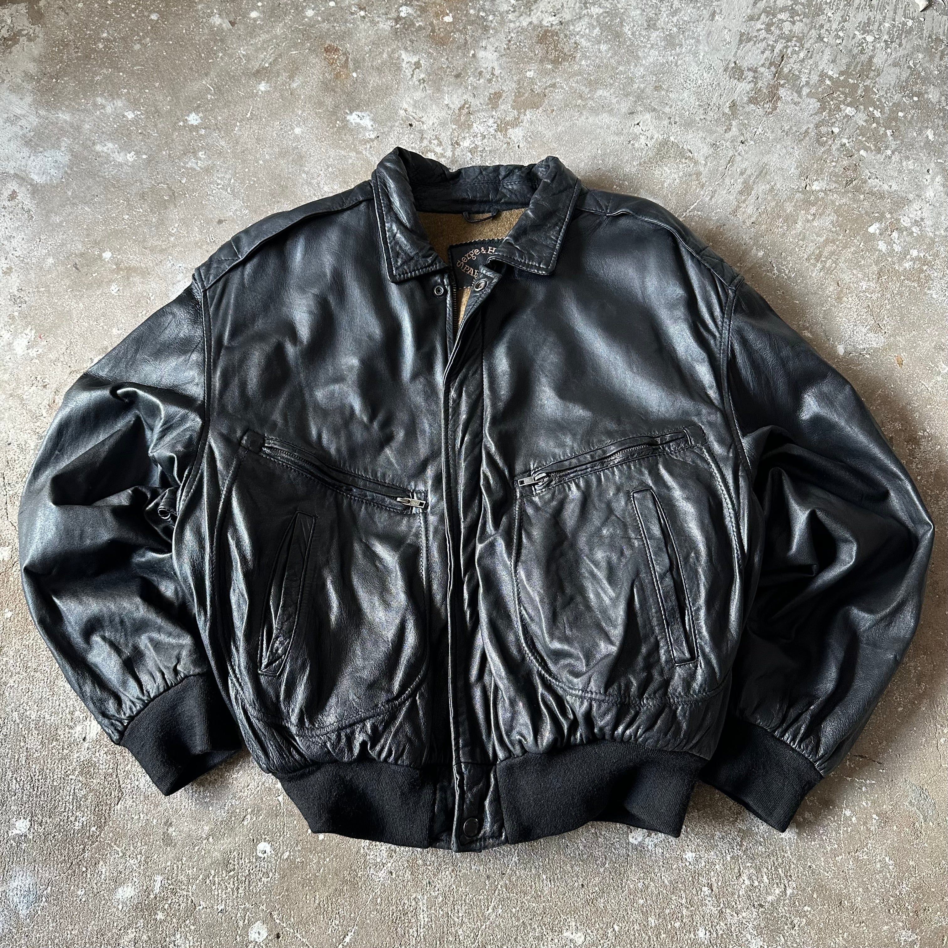 Black Classic Leather Jacket - L