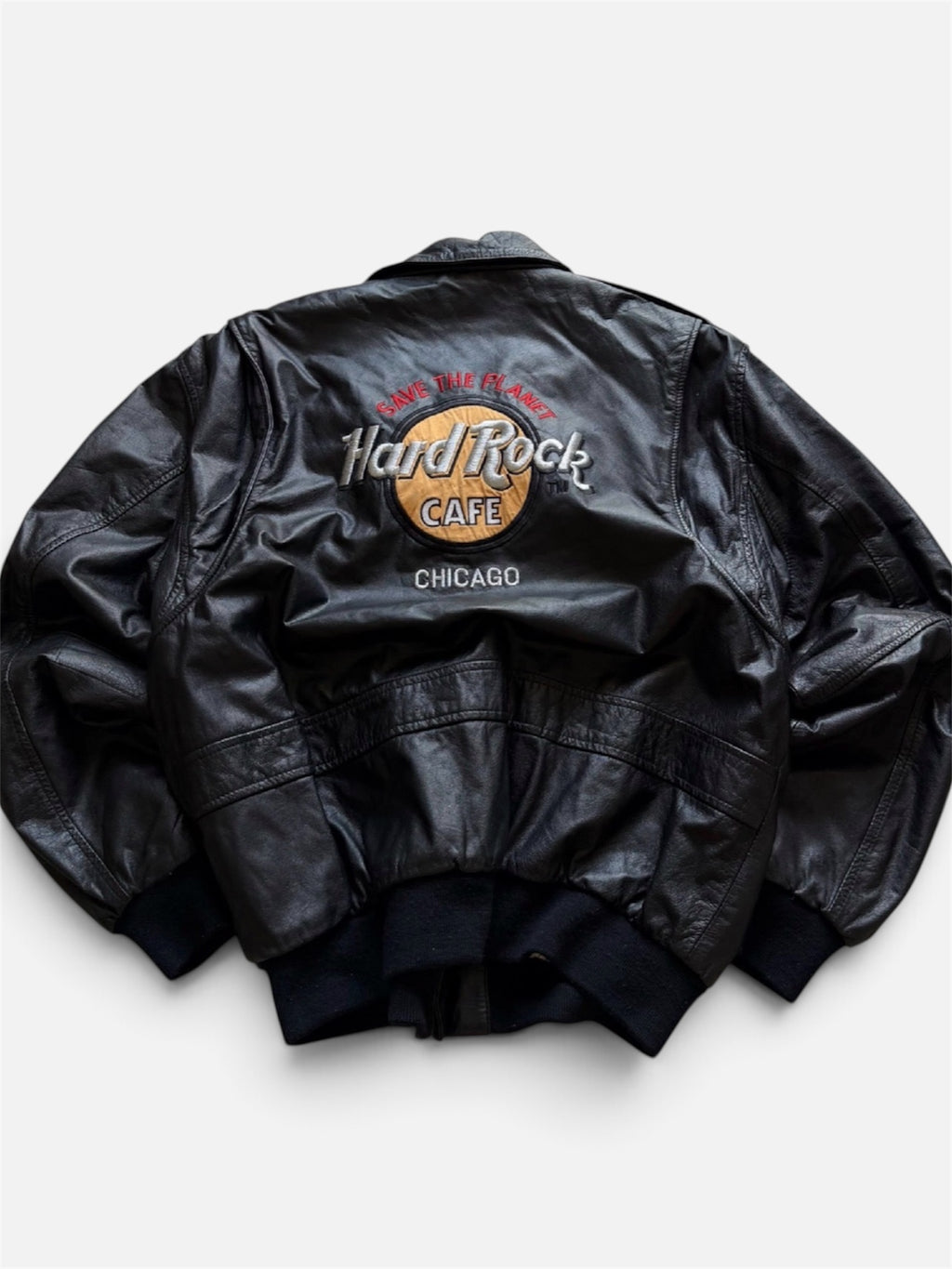 Hard Rock Cafe Chicago Black Bomber Leather Jacket- L