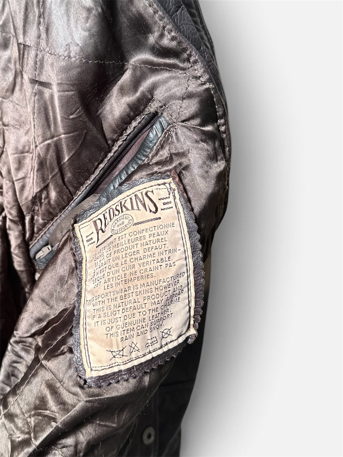 Vintage Redskins Dark Brown Bomber Leather Toggle Jacket - XL