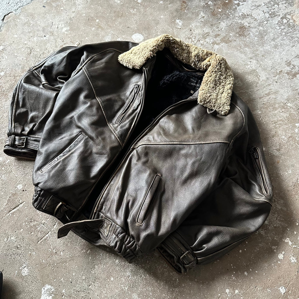Vintage leather bomber jacket - XL