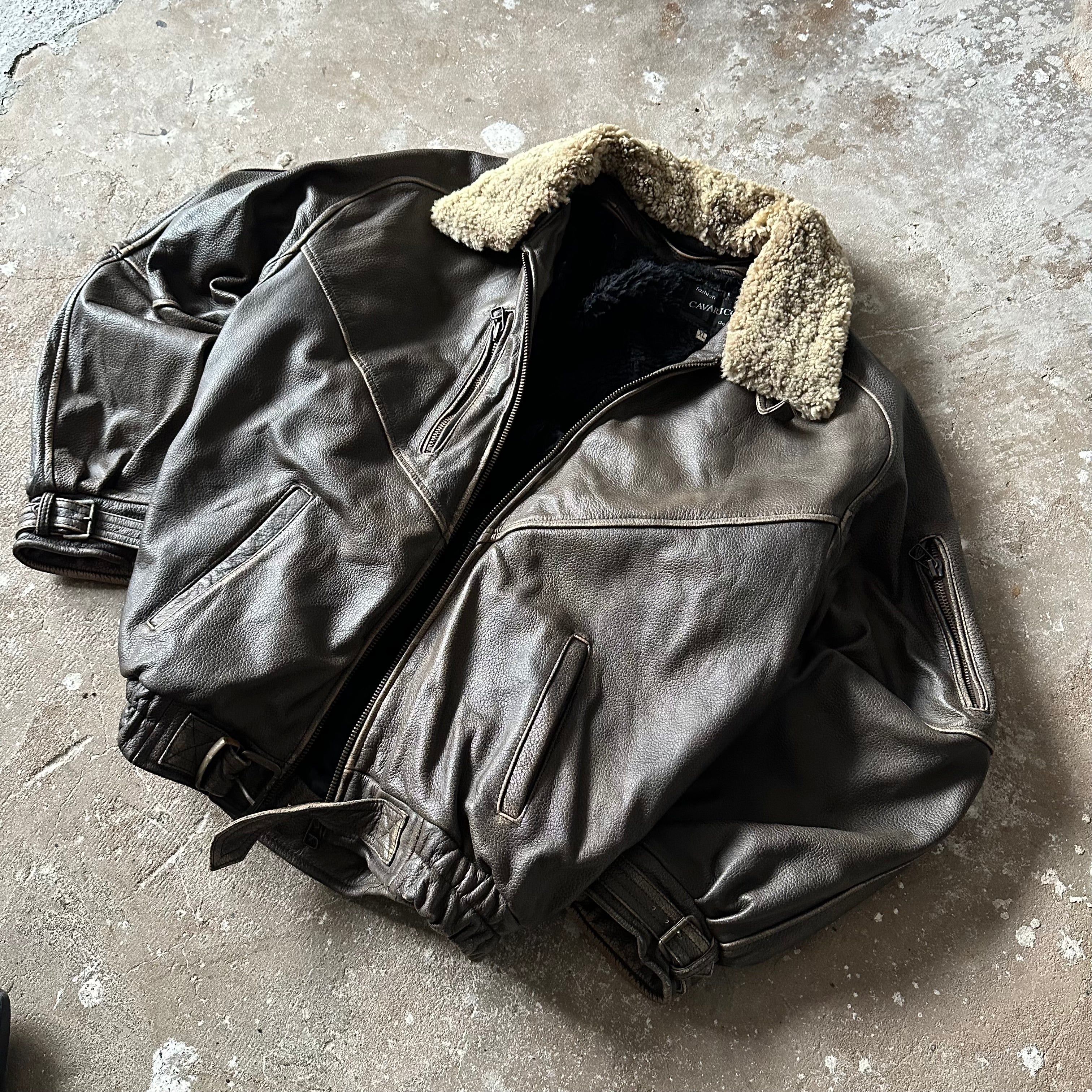 Vintage leather bomber jacket - XL