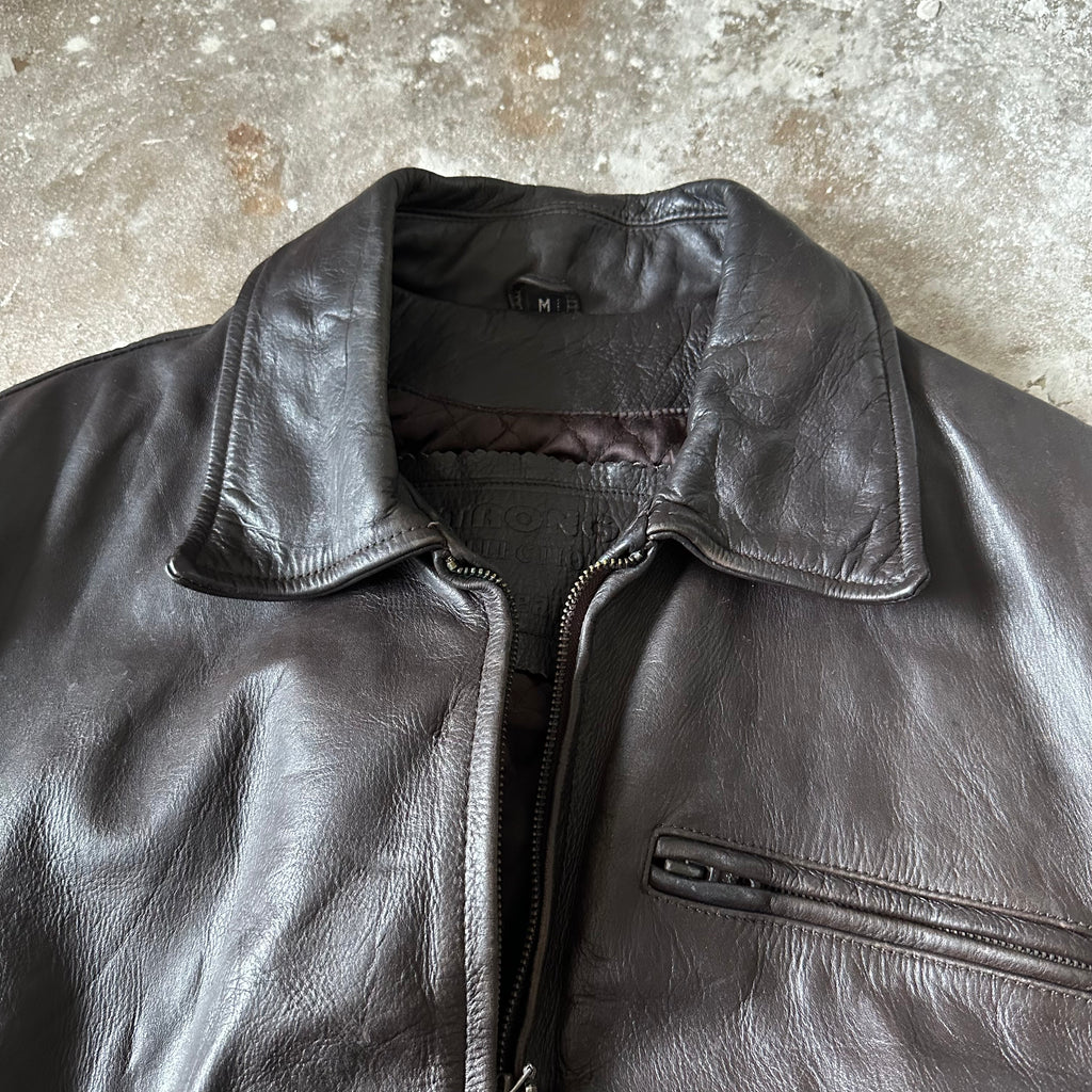 Vintage Brown Boxy Leather Jacket – M