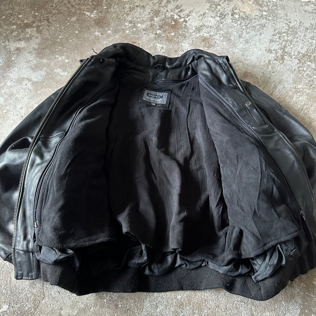 Aviatrix Black Leather Jacket - 2XL