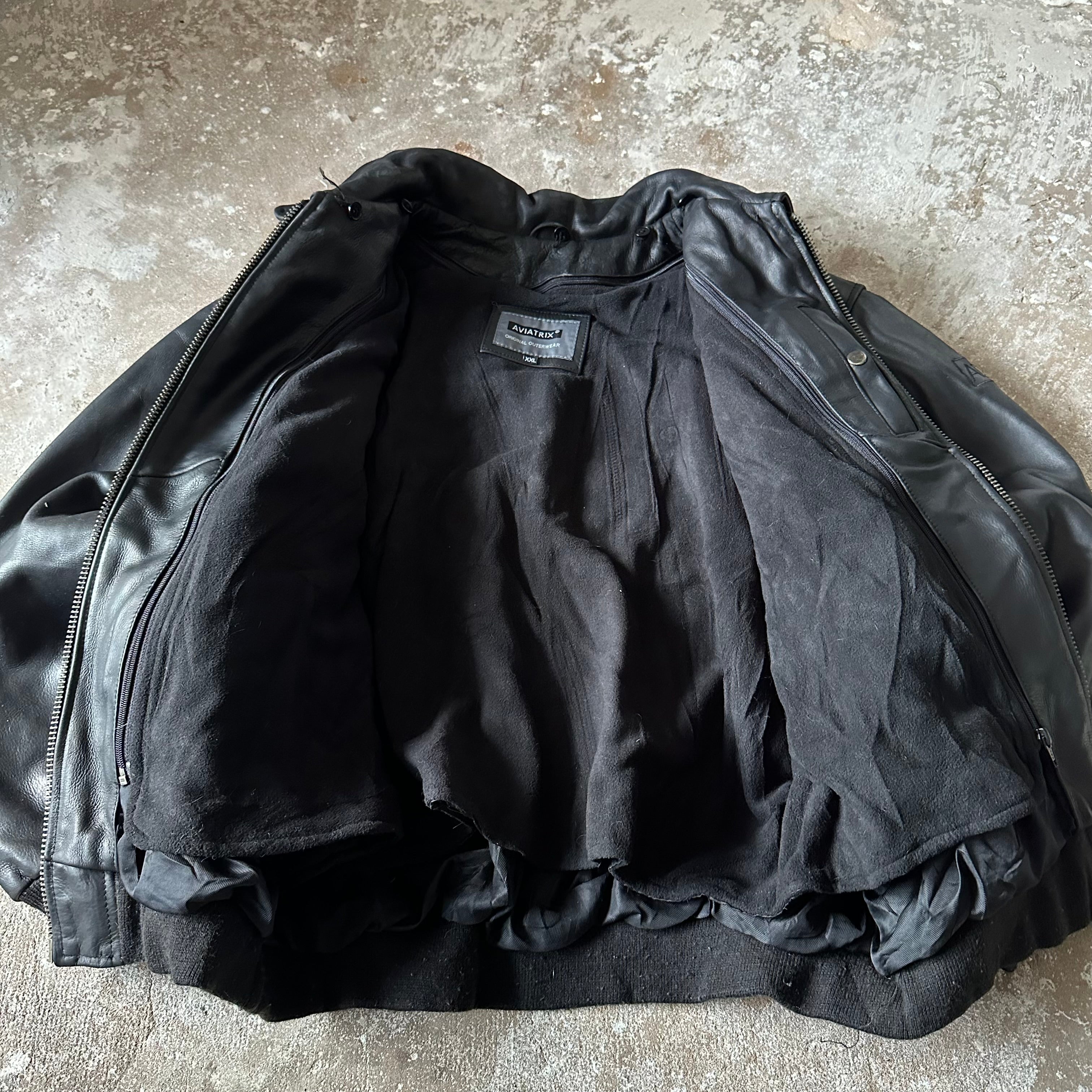 Aviatrix Black Leather Jacket - 2XL