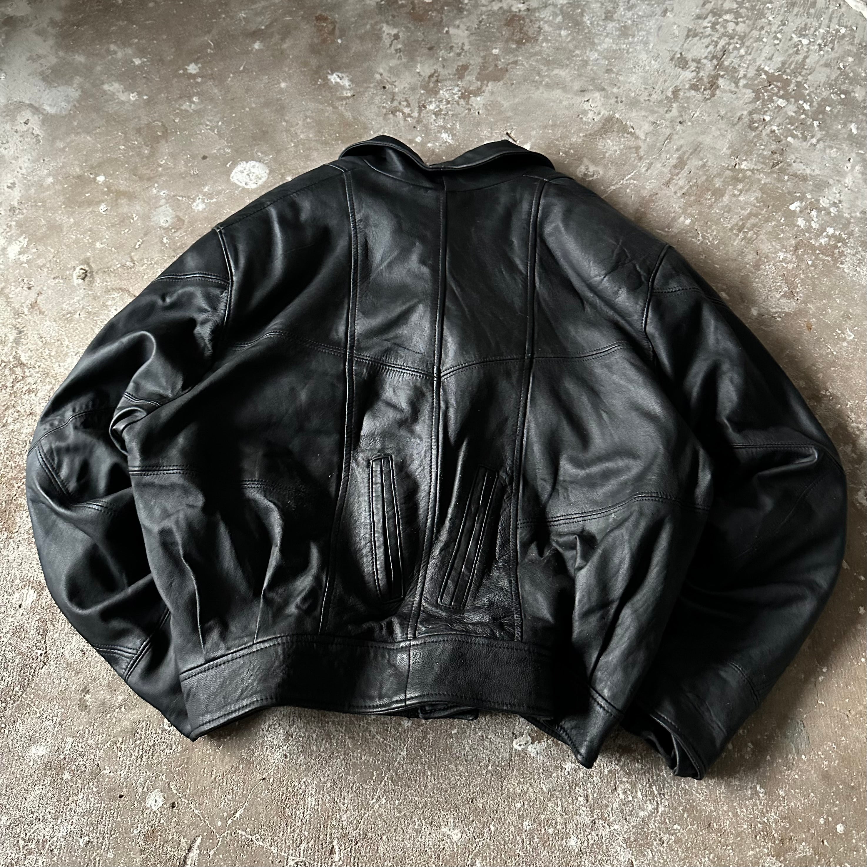 Black Bomber Leather Jacket - L