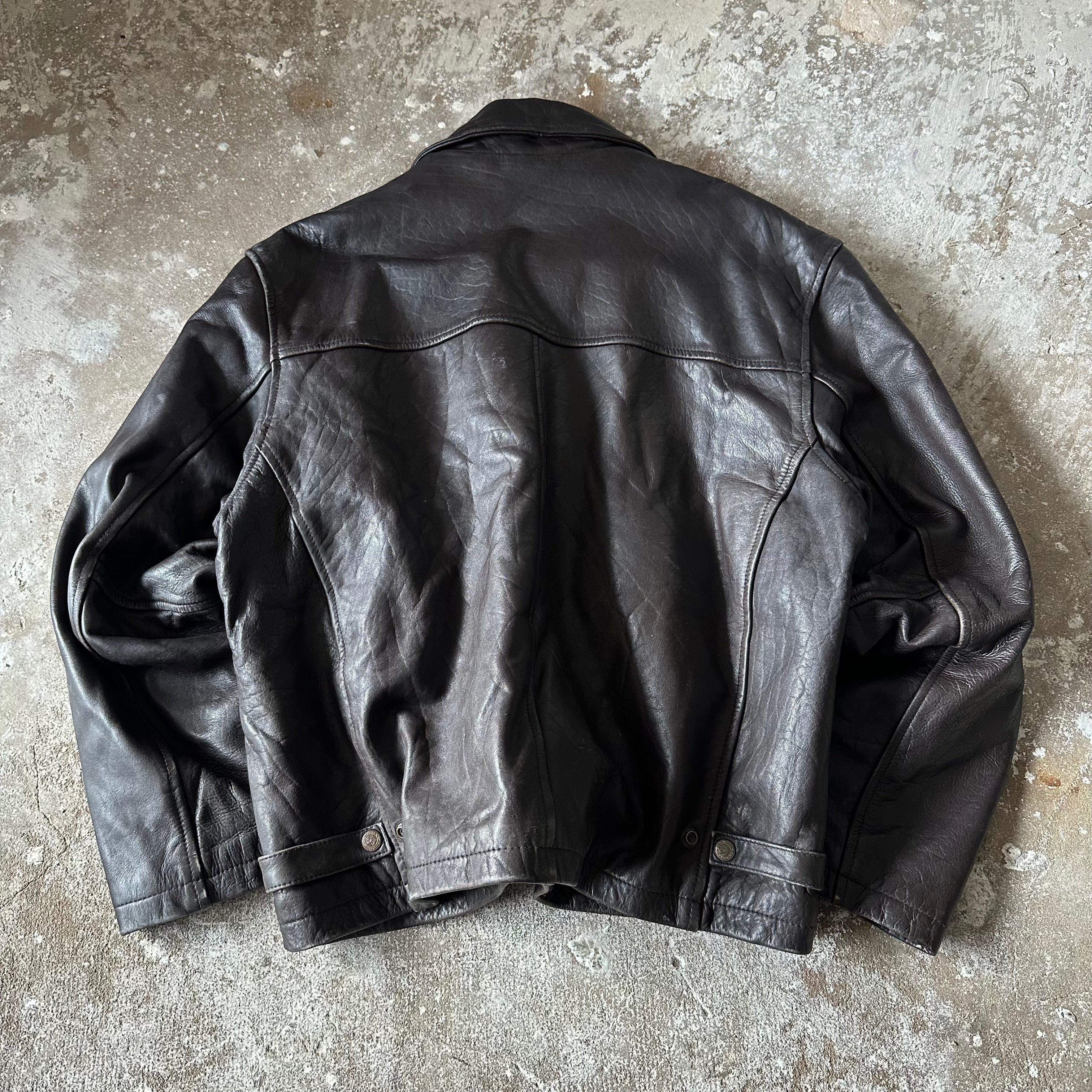 Vintage Brown Boxy Leather Jacket – M