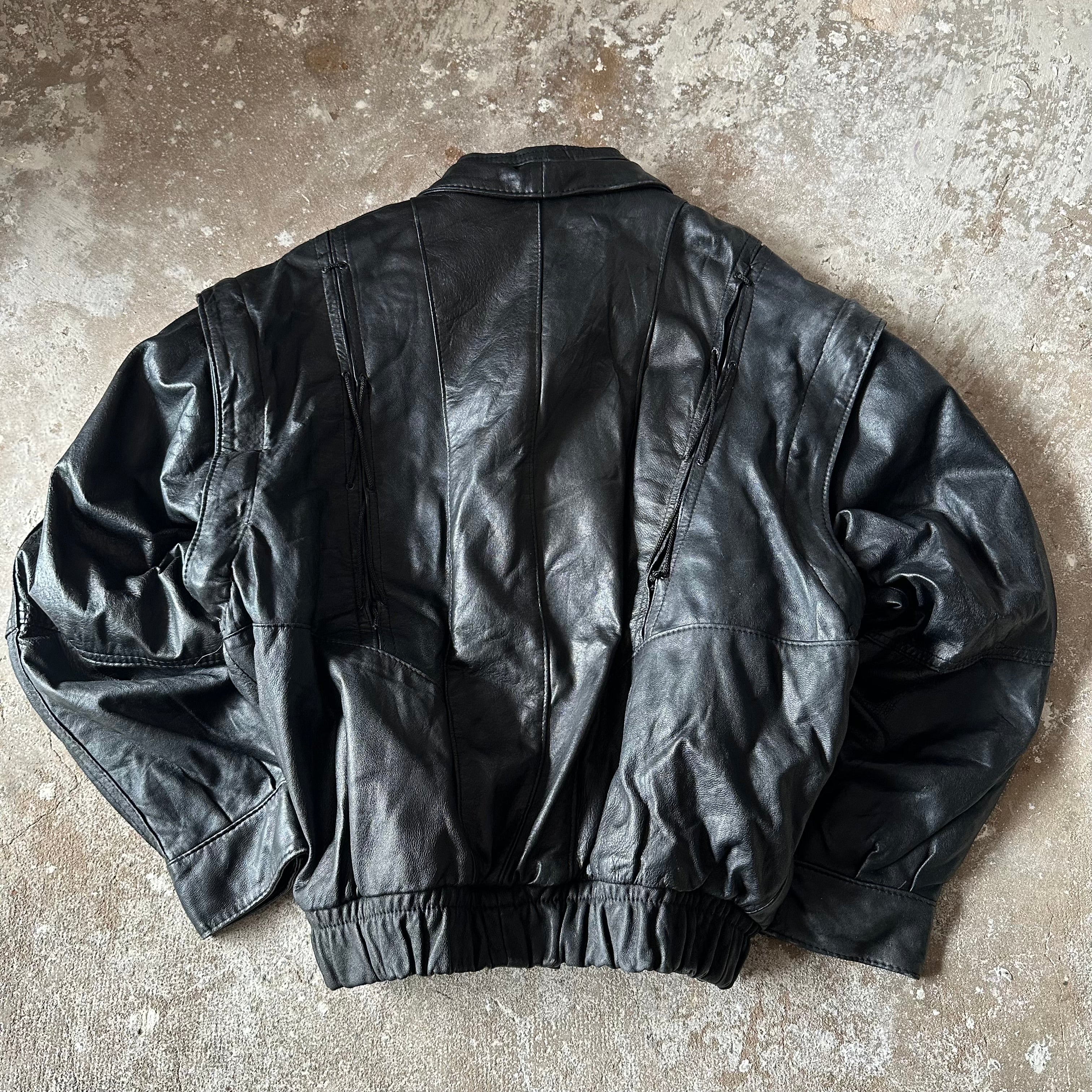 Black Bomber Leather Jacket - XL