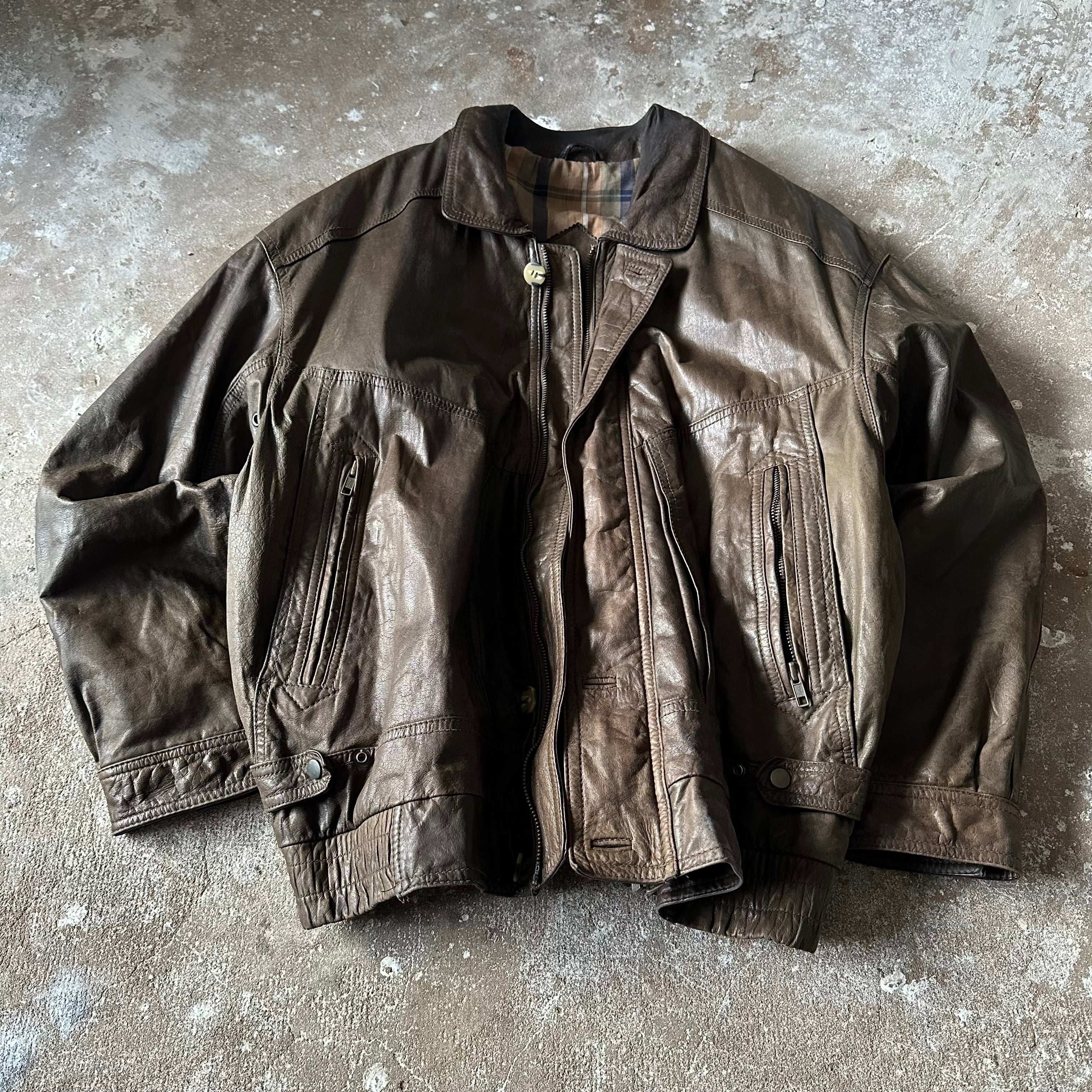 Vintage Olive Green Leather Jacket - XL