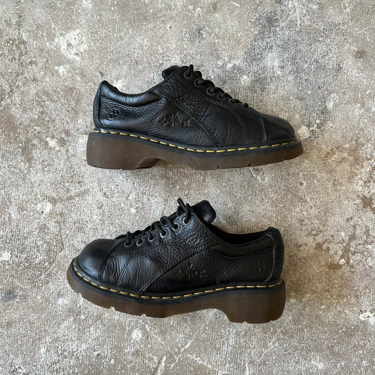 Vtg Dr. Martens 12283 Black Daisy Leather Chunky Shoes - 41