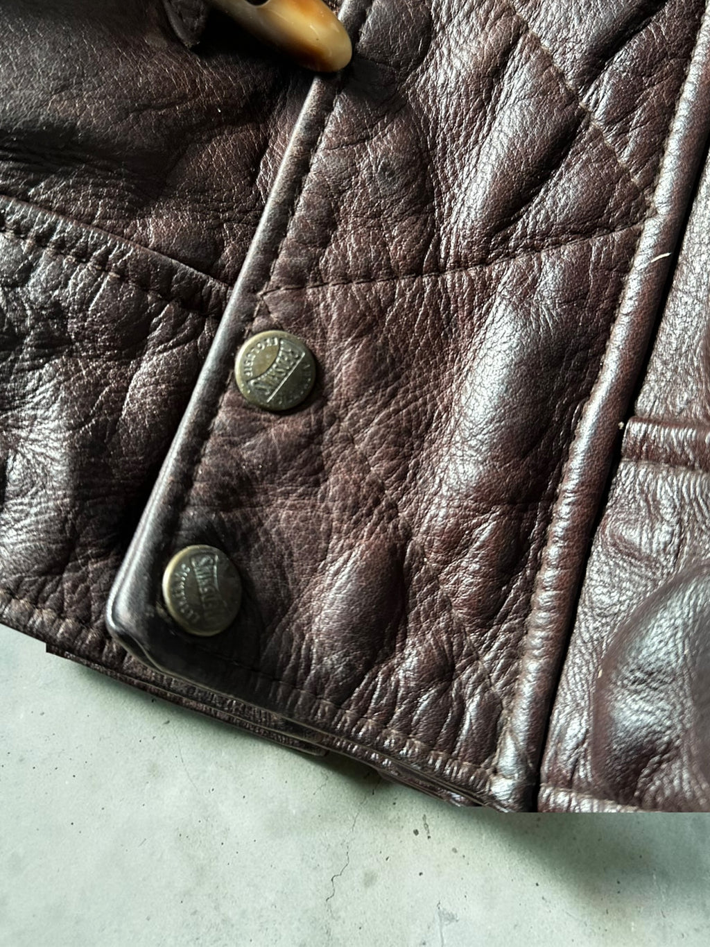 Vintage Redskins Dark Brown Bomber Leather Toggle Jacket - XL