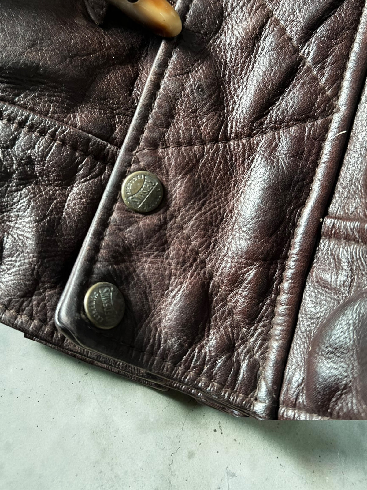 Vintage Redskins Dark Brown Bomber Leather Toggle Jacket - XL