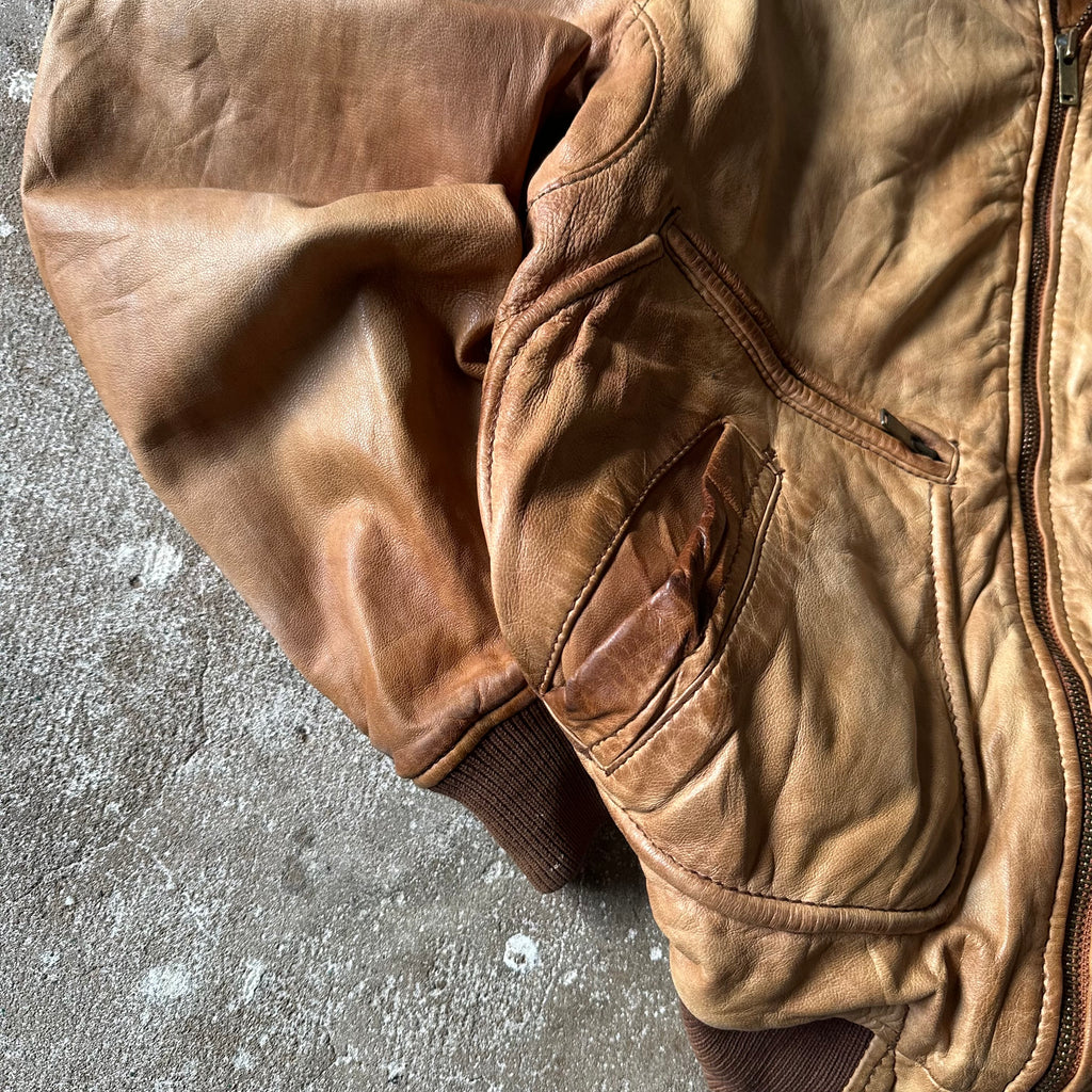 Light Brown Bomber Leather Jacket - M