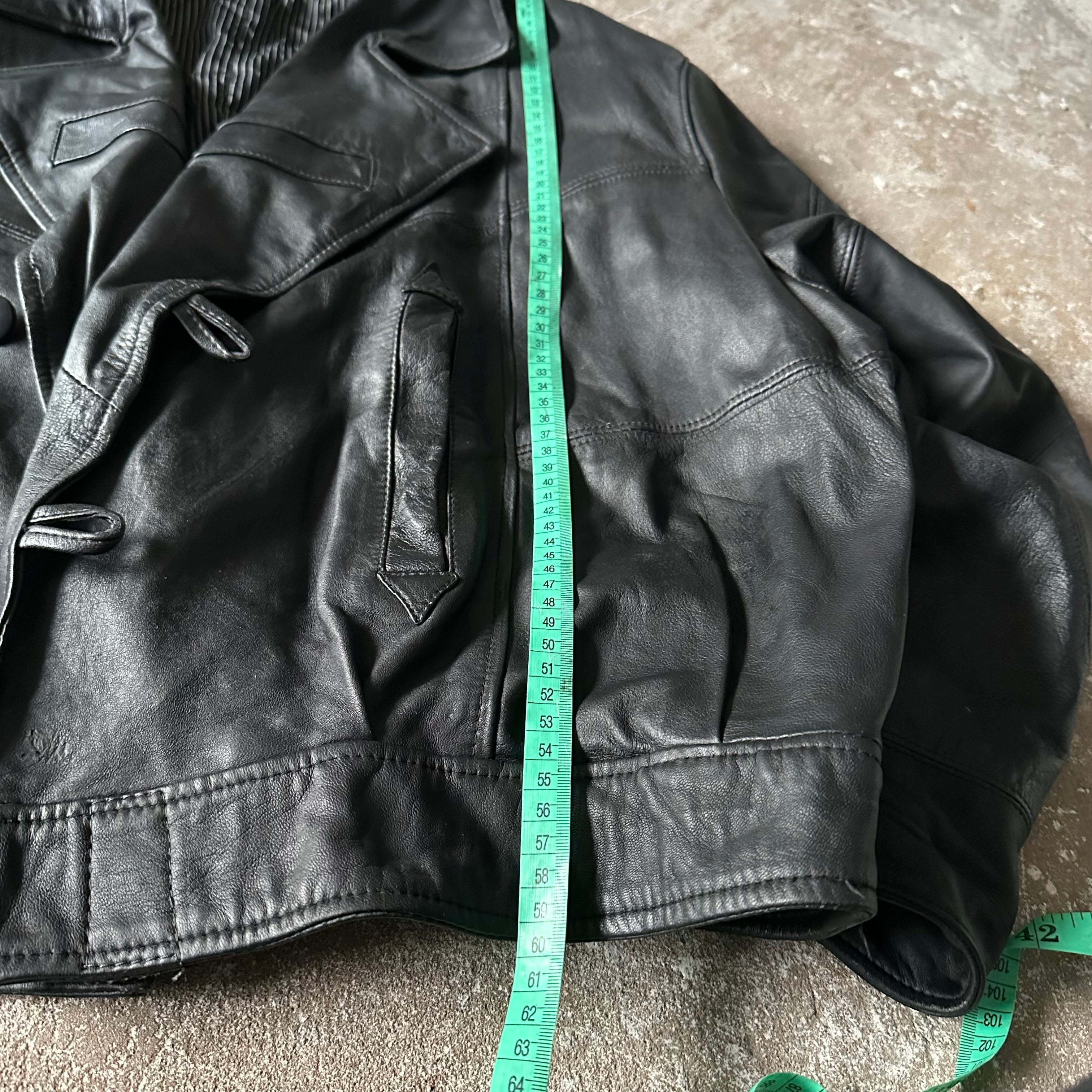 Black Bomber Leather Jacket - L