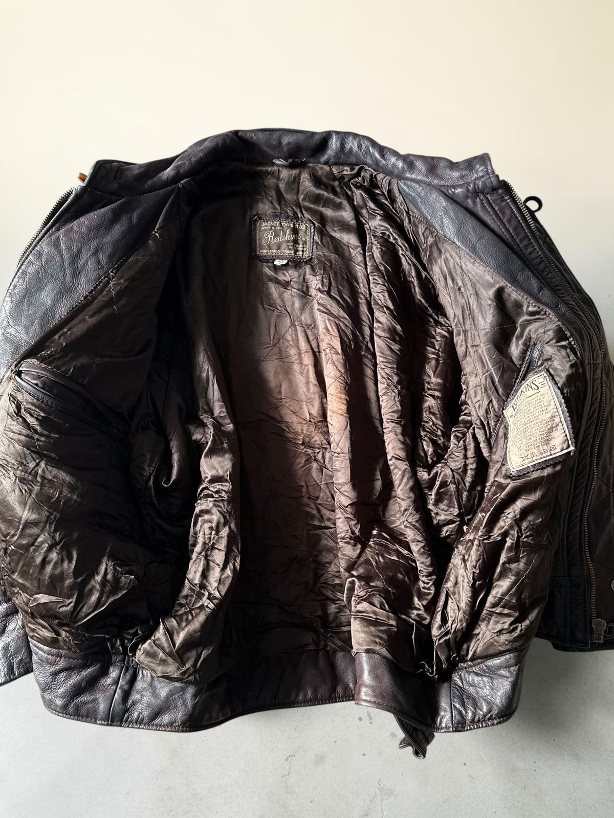 Vintage Redskins Dark Brown Bomber Leather Toggle Jacket - XL