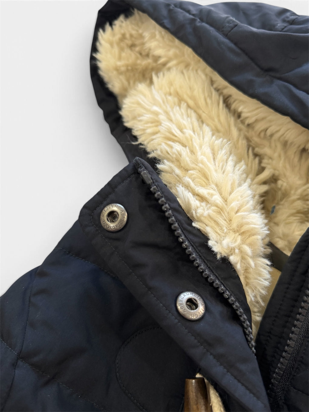Abercrombie & Fitch Women's Puffer Vest - Navy - Sherpa Lined Hood - Size L