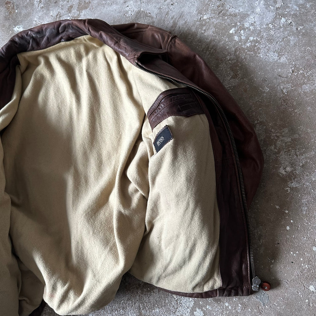 VTG Hugo Boss Flight Leather Jacket - XL