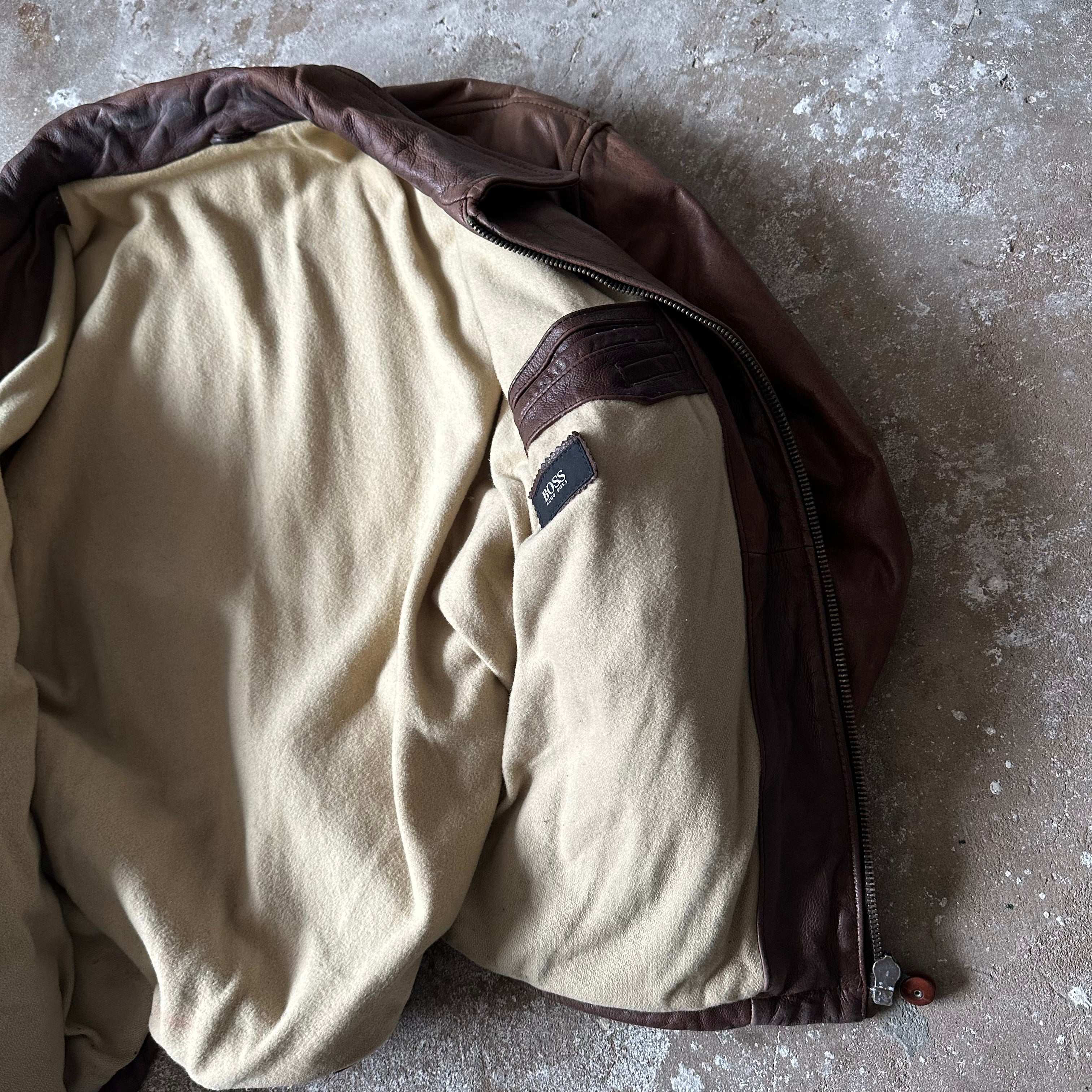 VTG Hugo Boss Flight Leather Jacket - XL