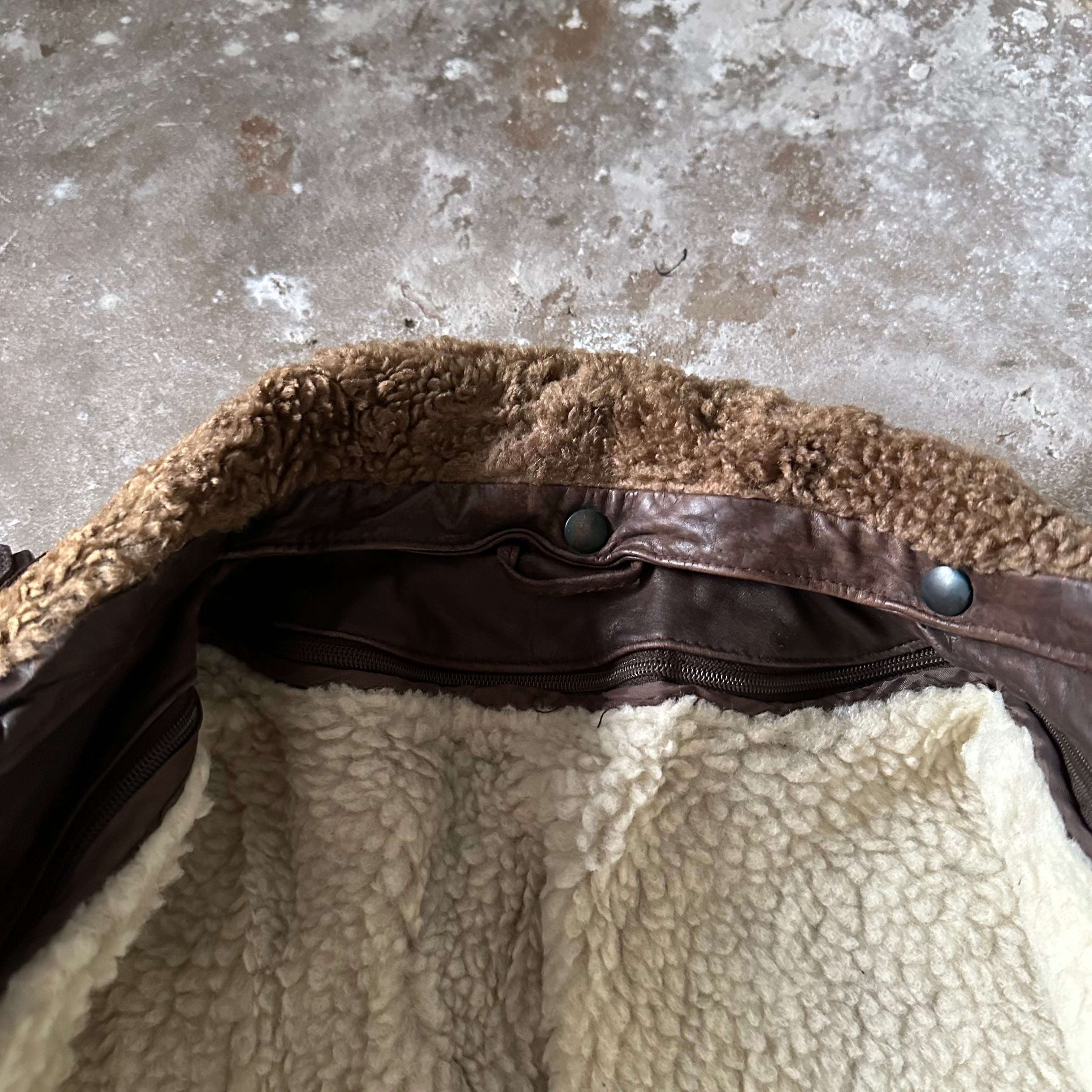 Vintage Brown Fur Heavy Leather Jacket - XL