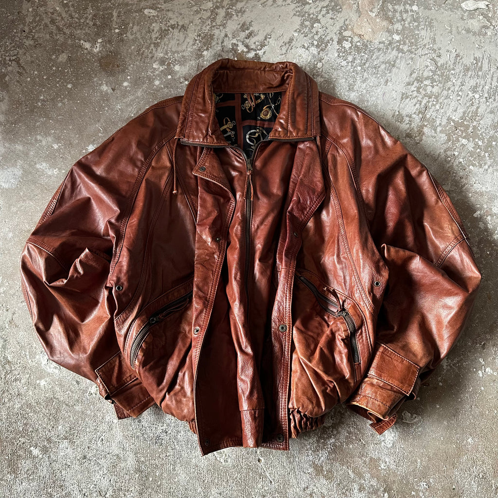 Vintage POLLINI Brown Heavy Leather Jacket - XL