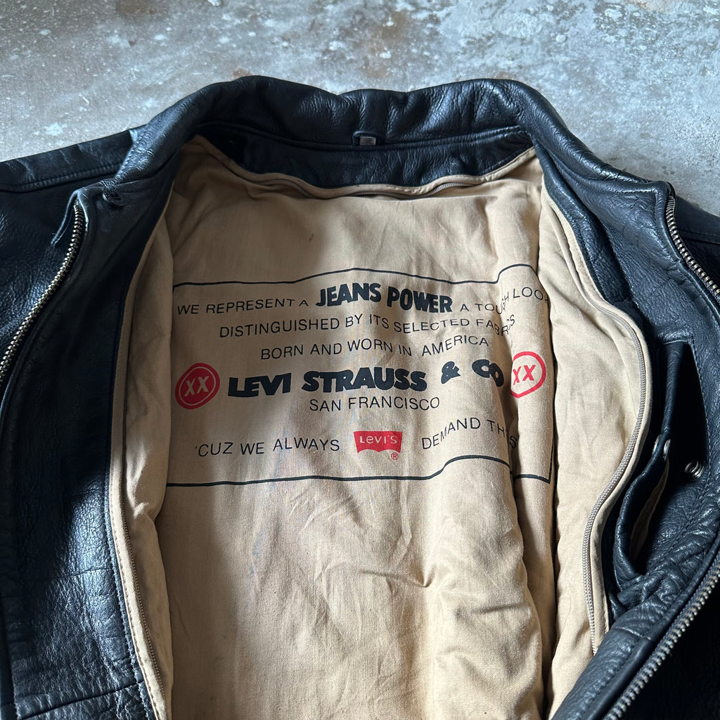 Vintage Levi’s Black Leather Bomber Jacket – Real Leather – Ribbed Waist & Cuffs- XL