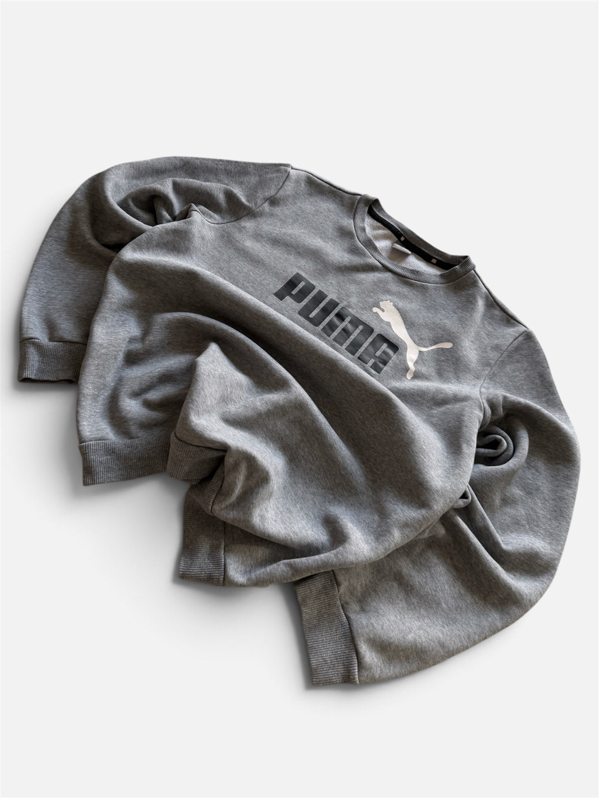 Puma Big Logo Crewneck Sweatshirt Grey Marl, Youth XL (15-16Y)
