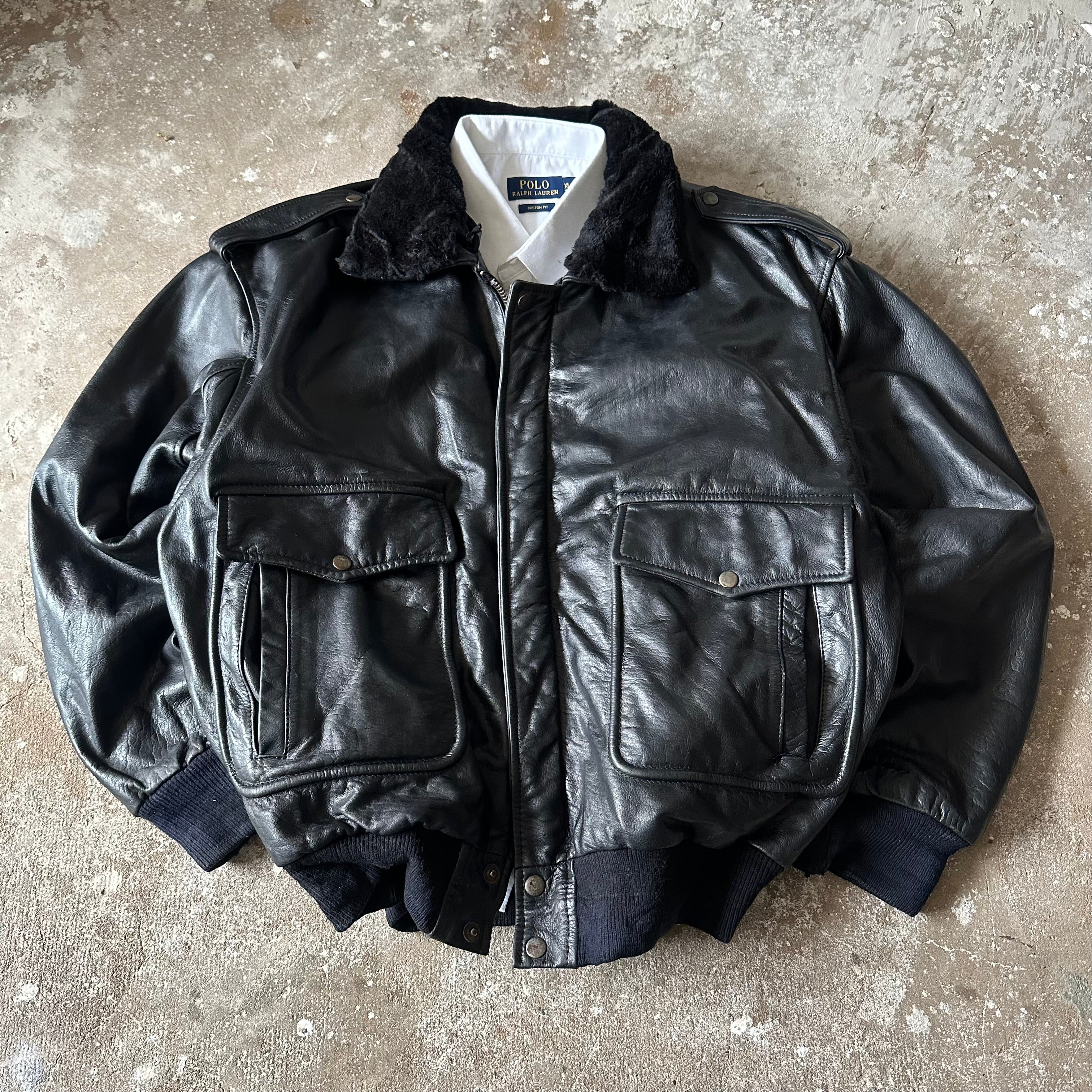 Black Bomber Leather Jacket - XL