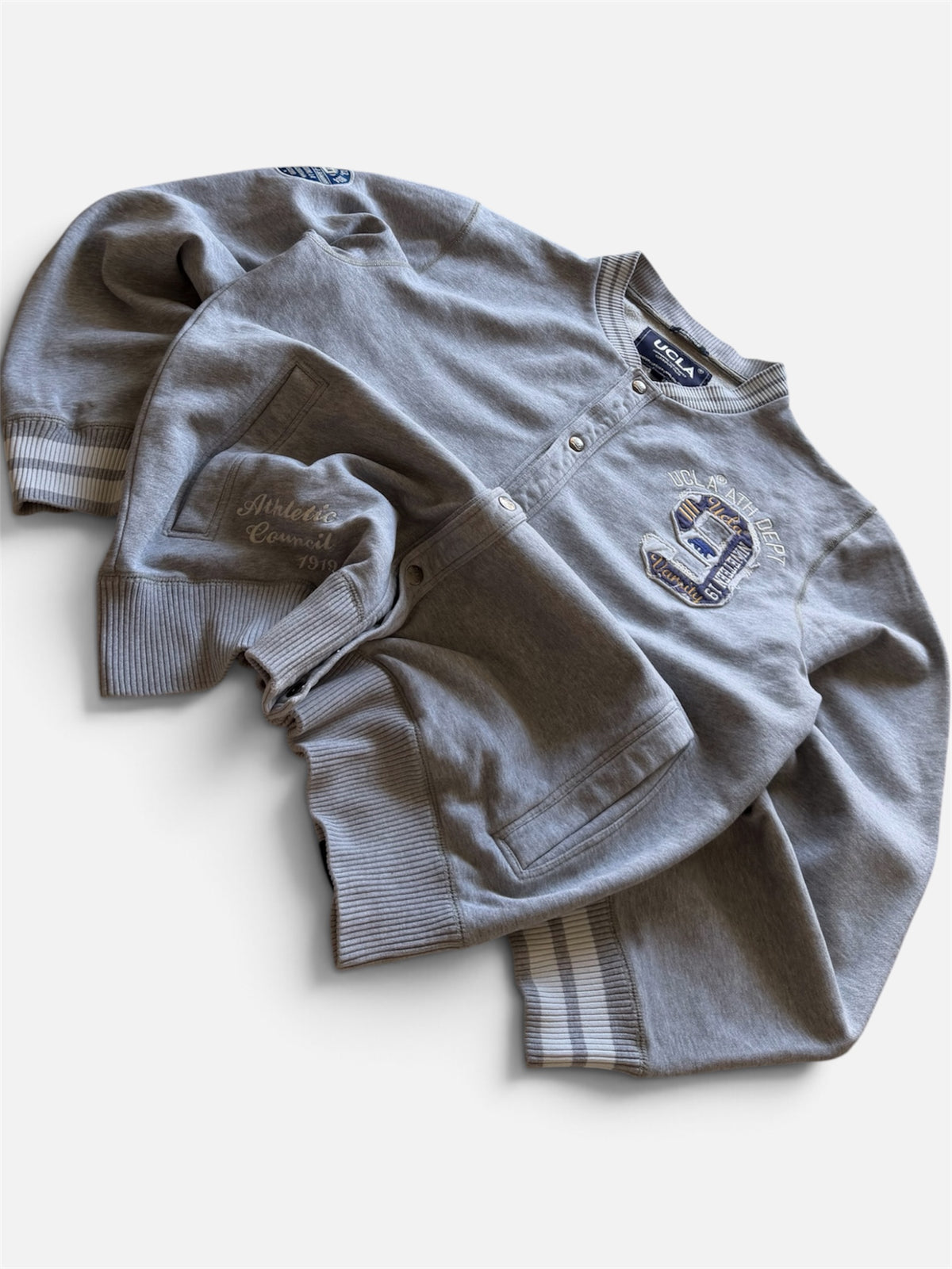 UCLA Heritage Snap-Front Varsity Sweatshirt, Heather Gray- XL