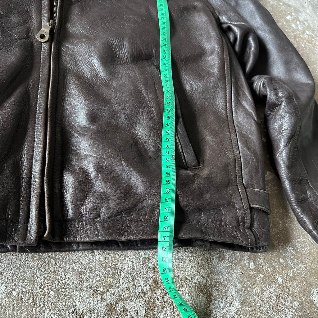 Vintage Brown Boxy Leather Jacket – M