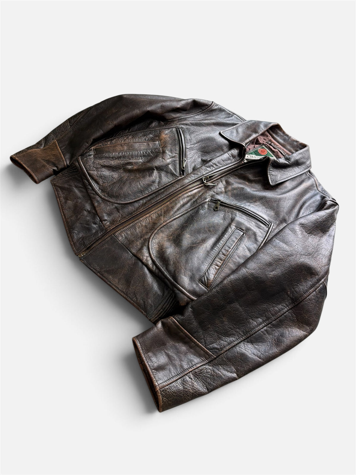 Vintage 1980s Chevignon Bomber Flight Aviator Leather Jacket- L