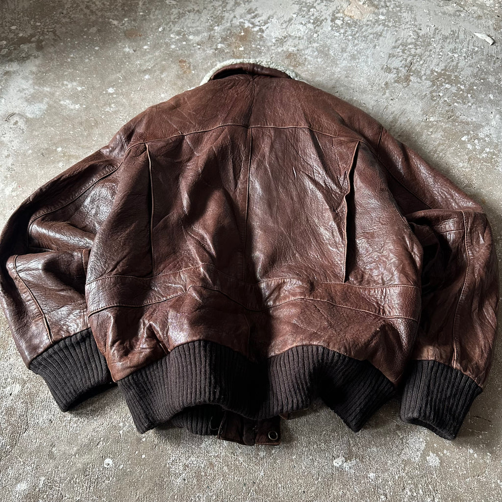 Vintage Aviator Brown Leather Jacket - M
