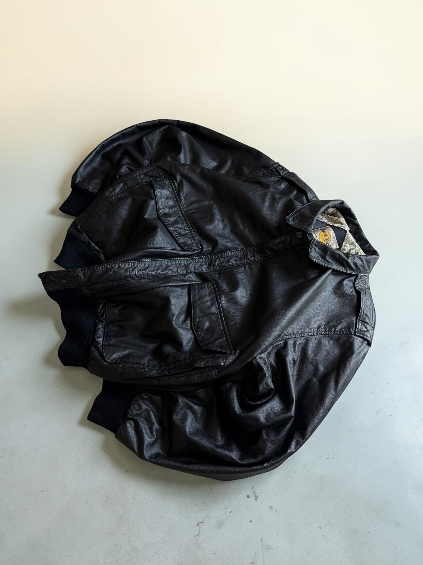 Hard Rock Cafe Chicago Black Bomber Leather Jacket- L