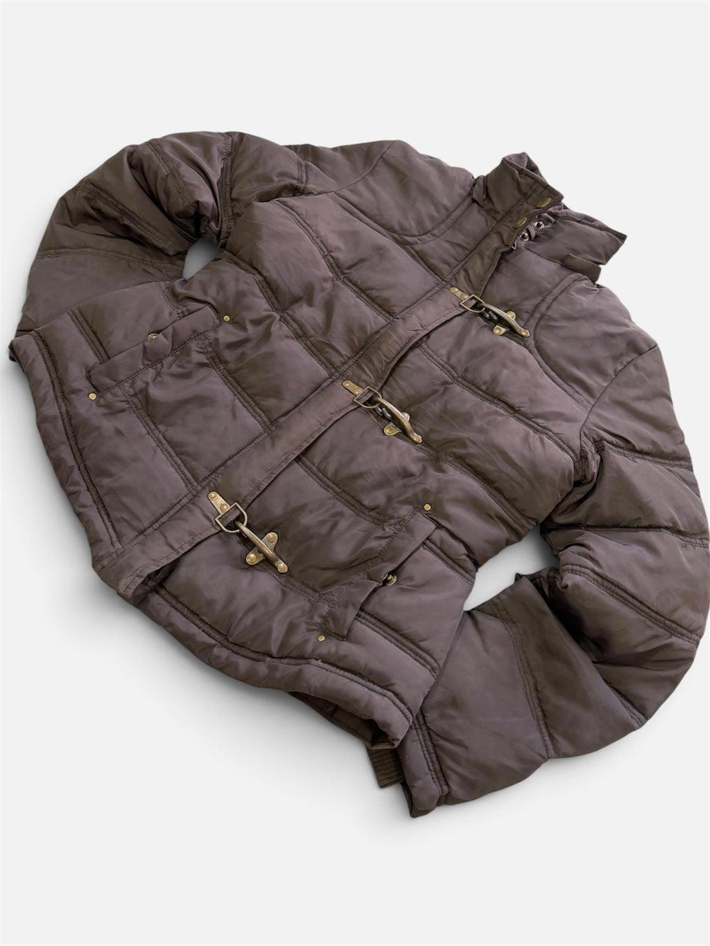 Brown Puffer Jacket with Toggle Clasps, Women's M