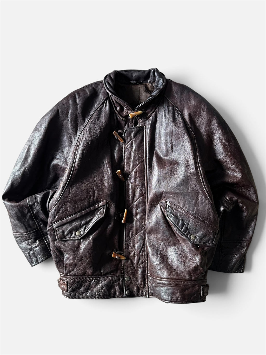 Vintage Redskins Dark Brown Bomber Leather Toggle Jacket - XL