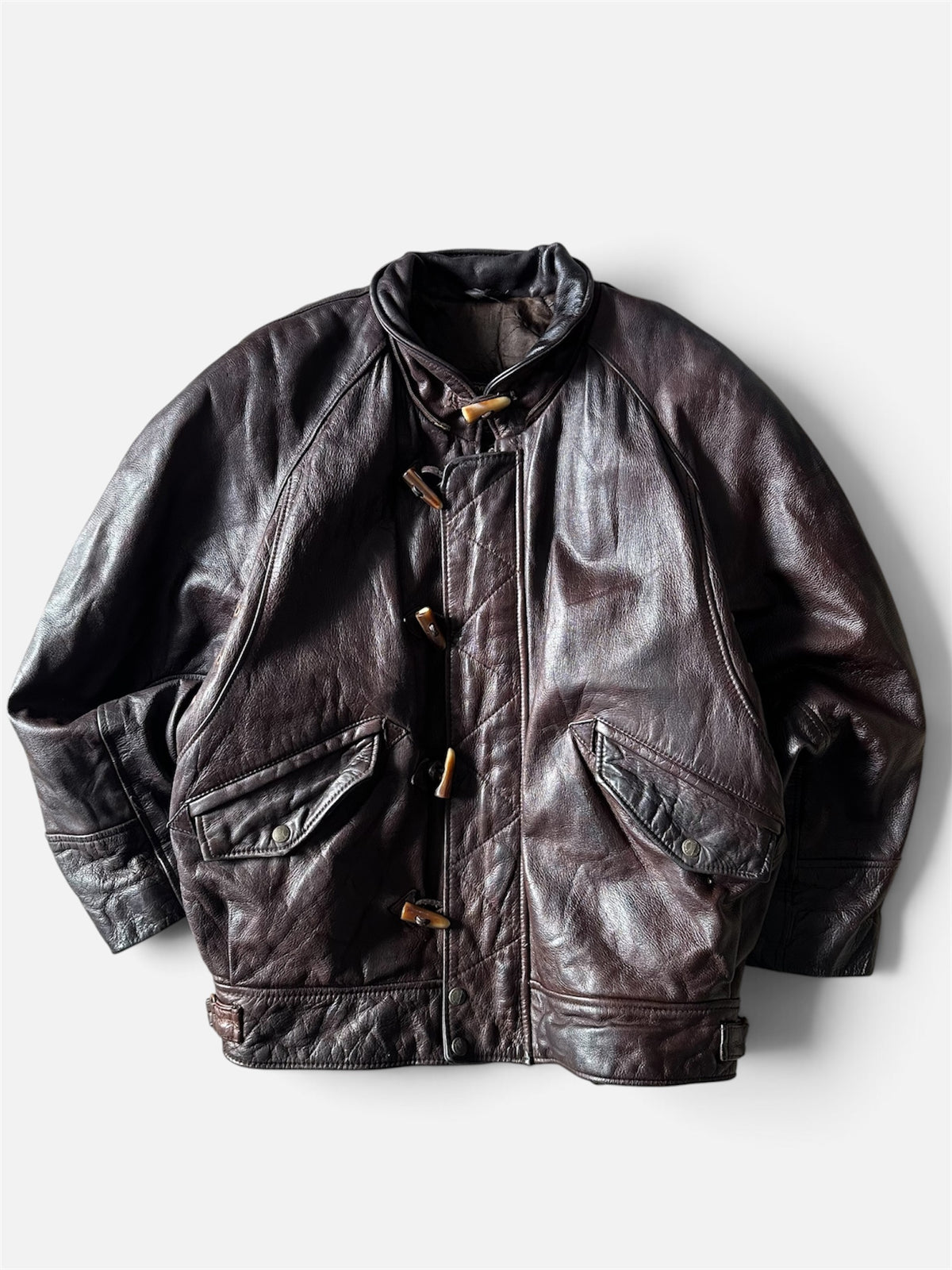 Vintage Redskins Dark Brown Bomber Leather Toggle Jacket - XL
